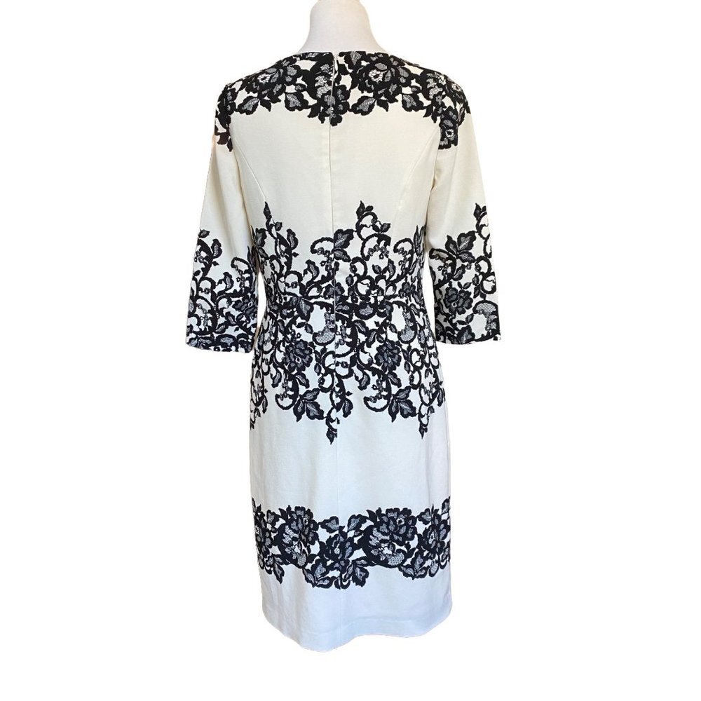 Adrianna Papell Womens Dress Size 8 Floral Lace 3/4 Sleeve Sheath Cocktail Party - Picture 4 of 12